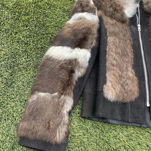 Vintage Rabbit Fur Suede Full Zip Bomber Jacket Womens Small Genuine Fur Coat - Picture 5 of 9
